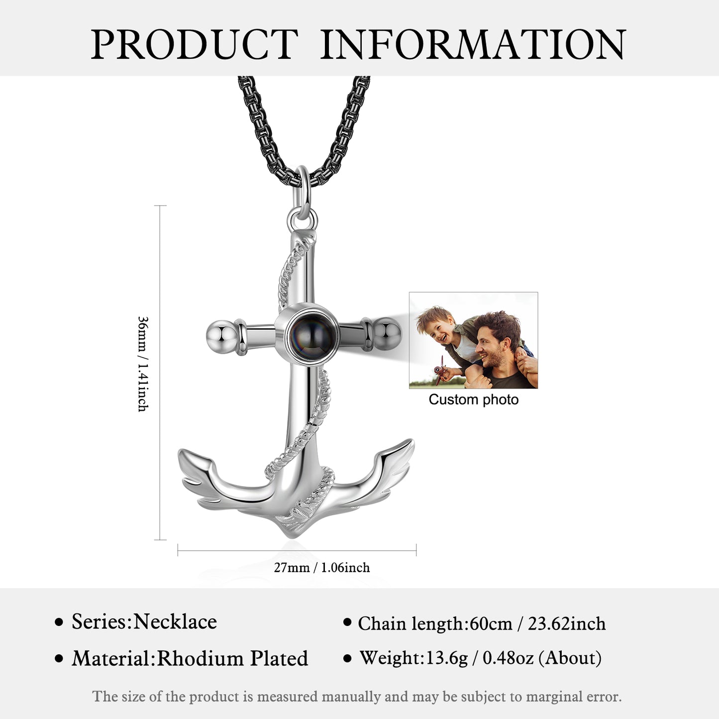 Custom Photo Projection Anchor Necklace