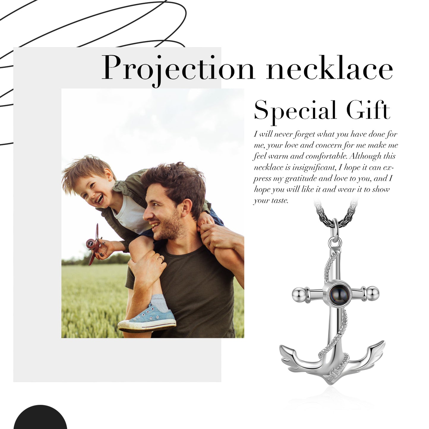 Custom Photo Projection Anchor Necklace