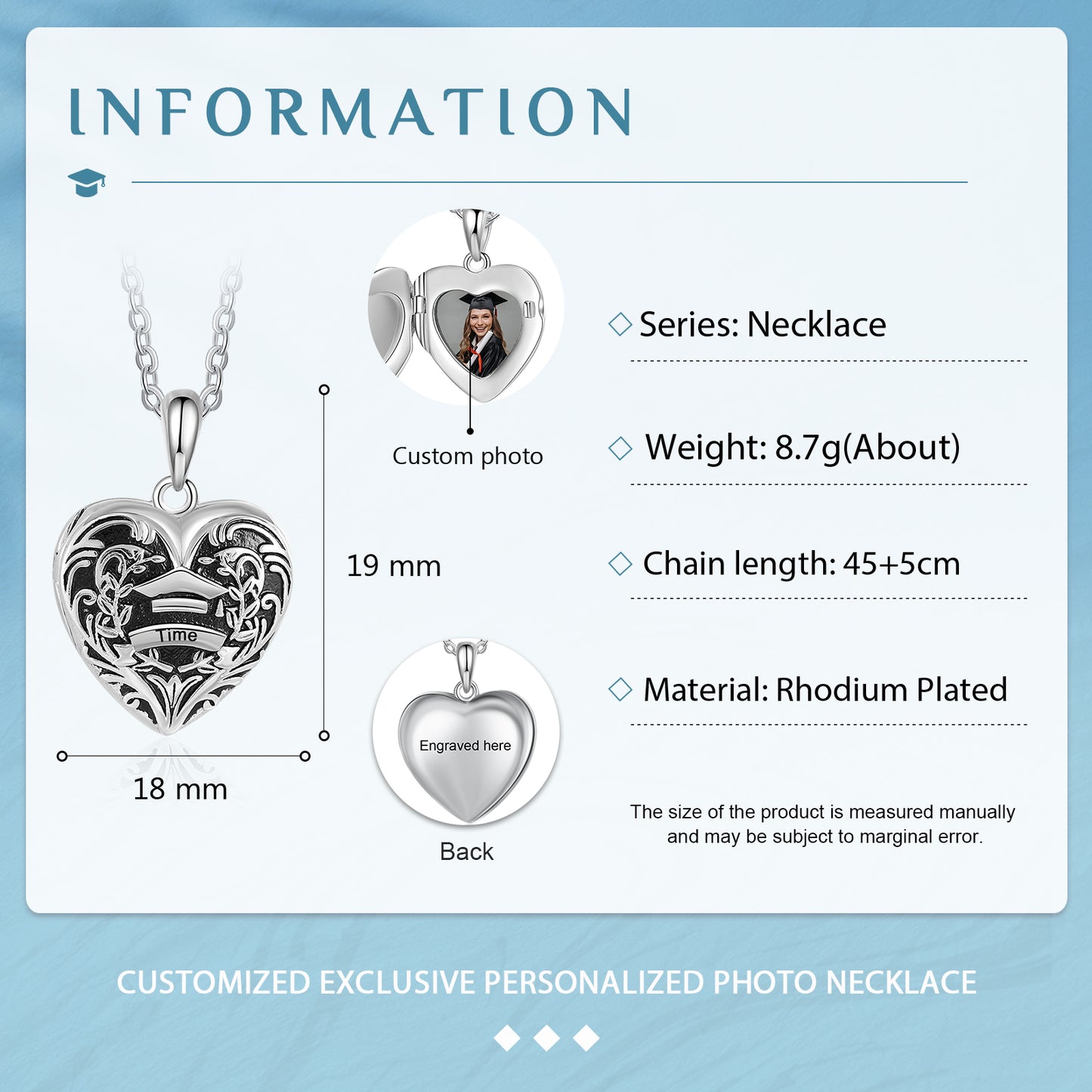 Graduation Gift Custom Photo Heart Necklace