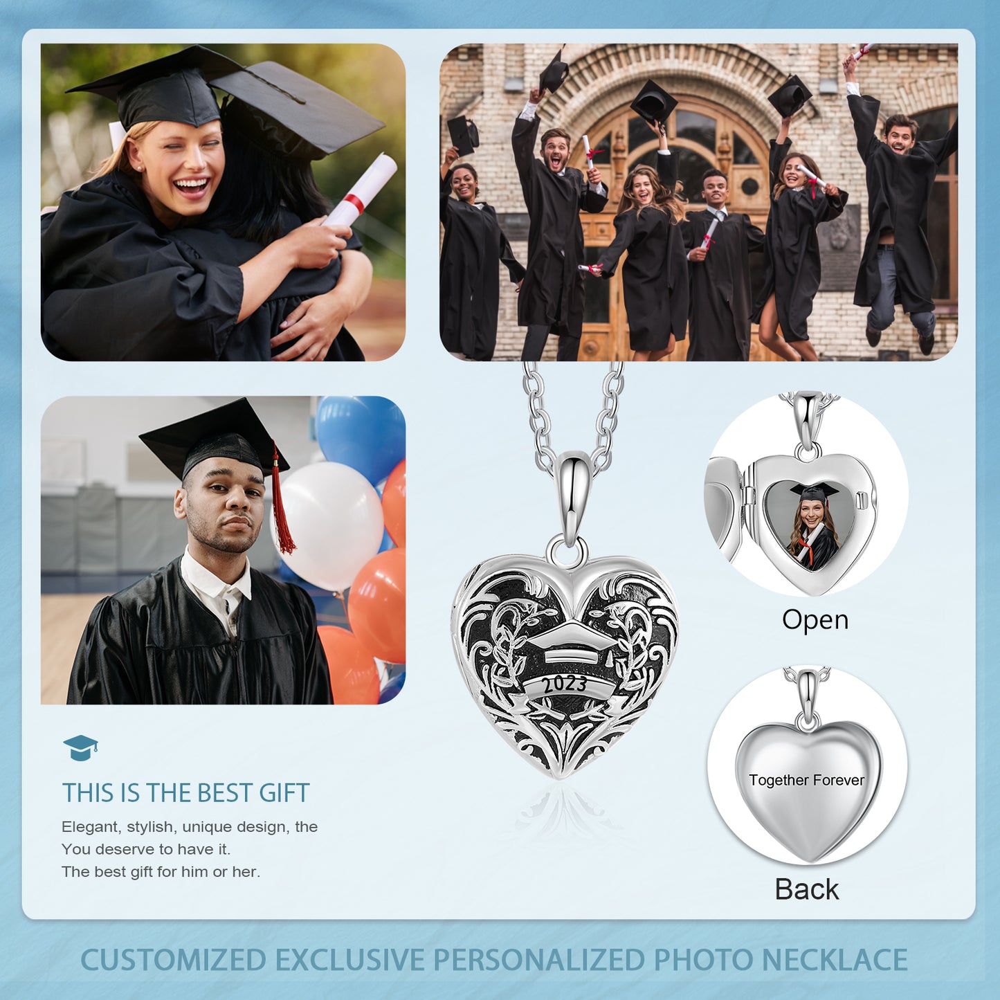 Graduation Gift Custom Photo Heart Necklace