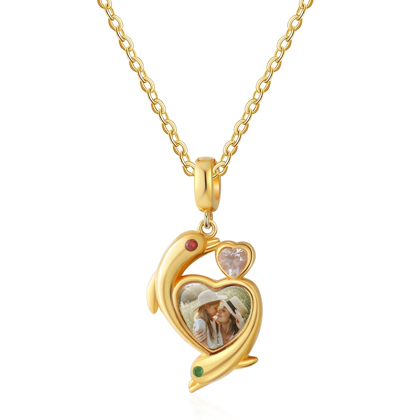 Custom Photo Heart Necklace with Dolphin