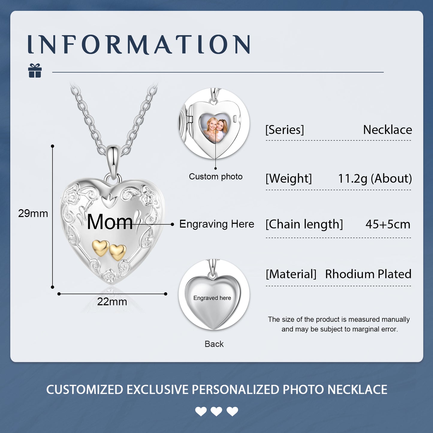 Custom Photo Heart Locket Necklace