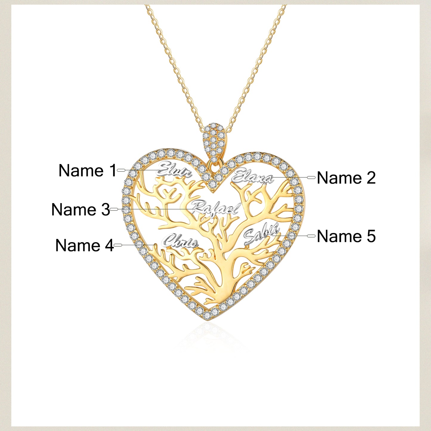 Custom Heart Necklace with Family Tree