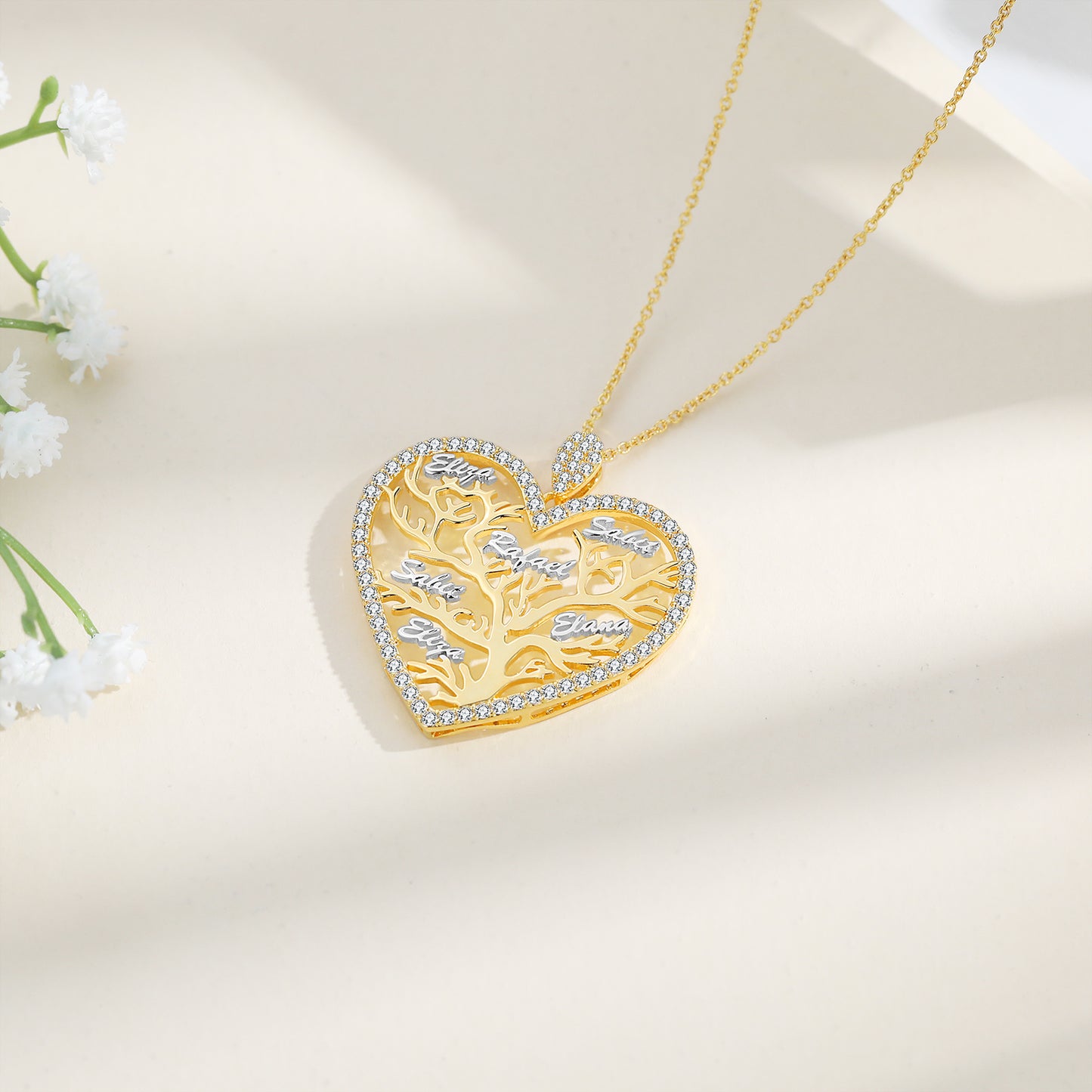 Custom Heart Necklace with Family Tree