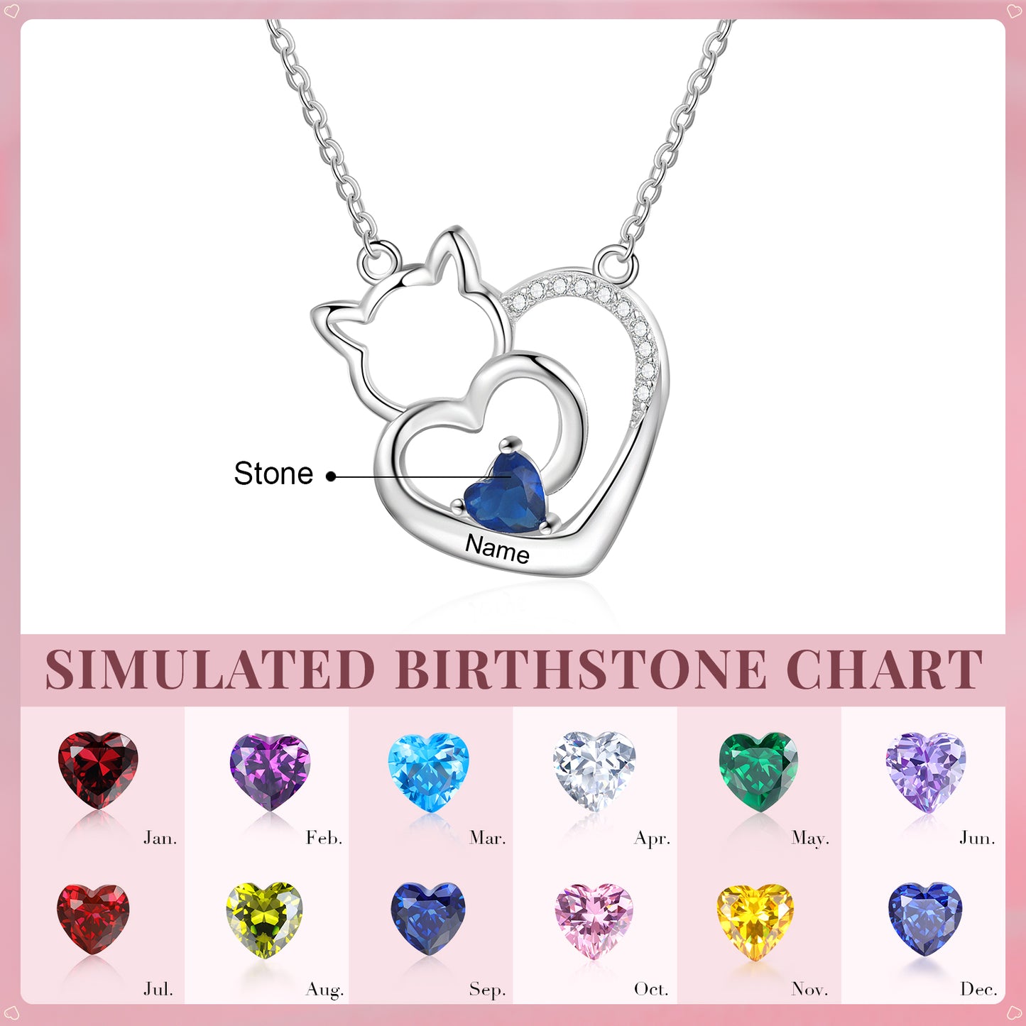 Custom Cat and Heart Necklace