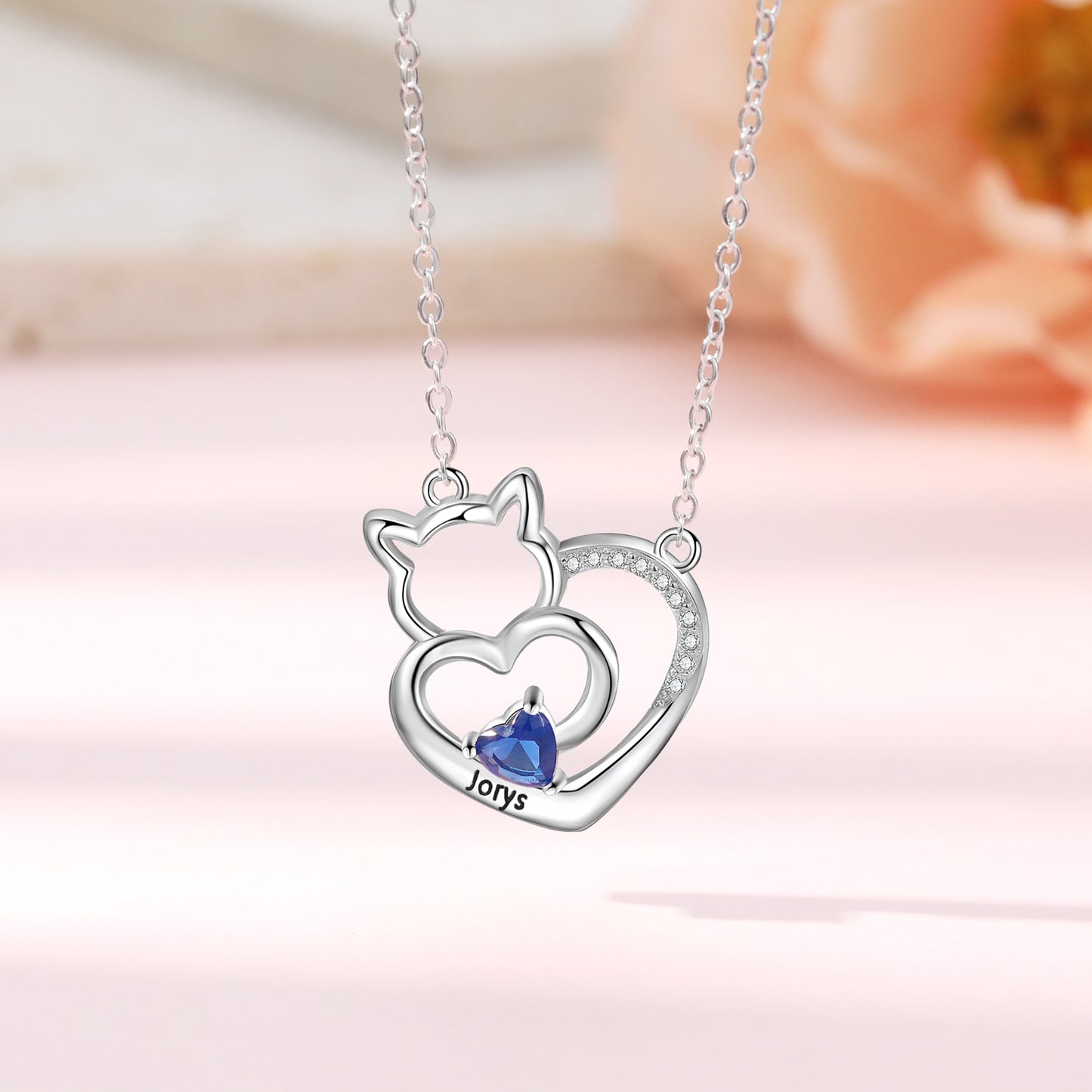 Custom Cat and Heart Necklace