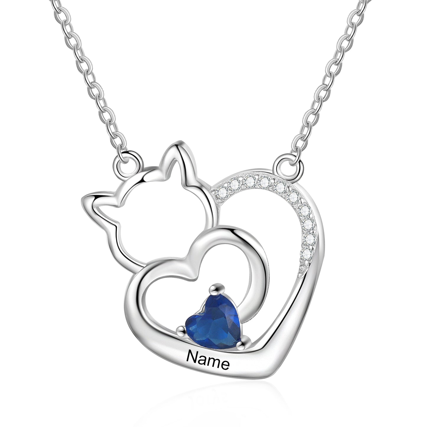 Custom Cat and Heart Necklace