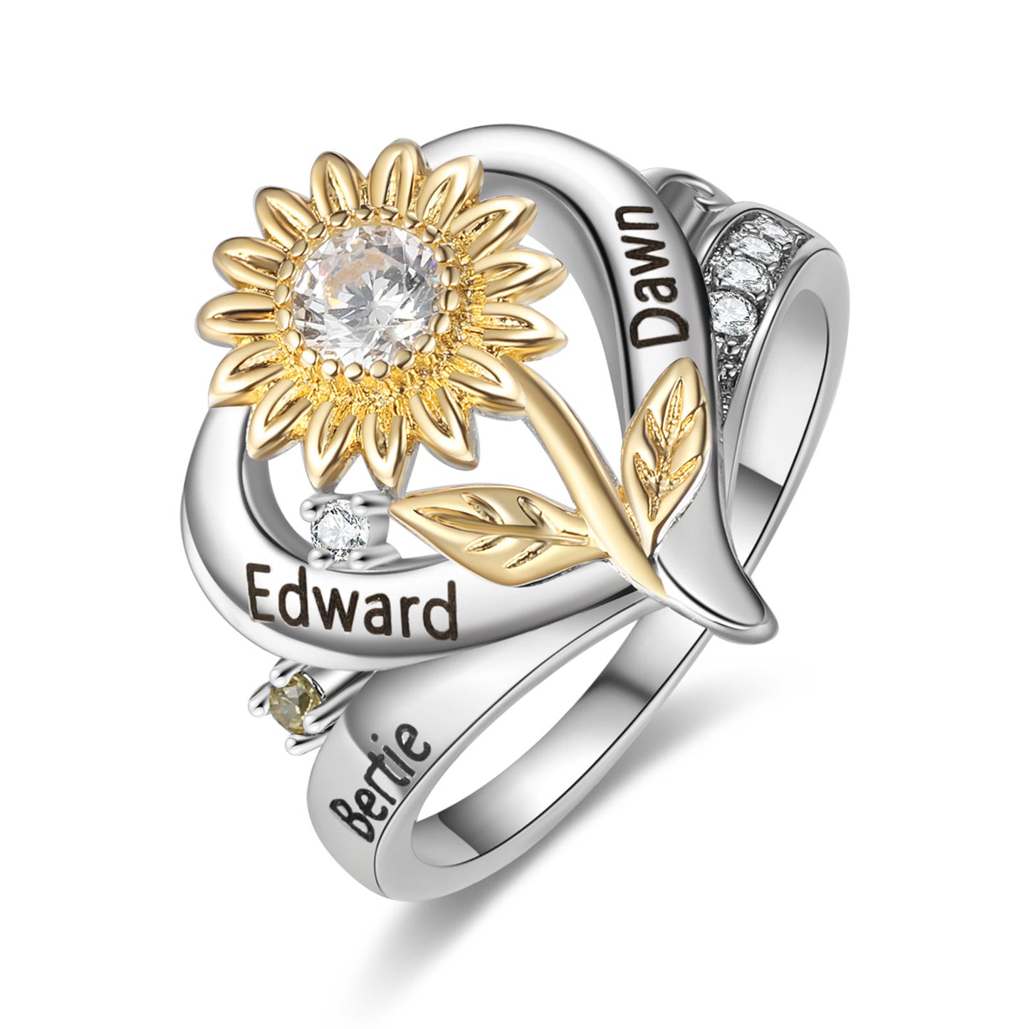 Custom Sunflower and Heart Ring