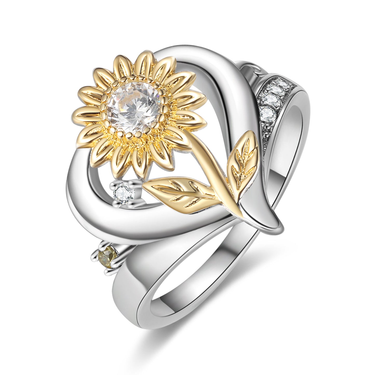 Custom Sunflower and Heart Ring