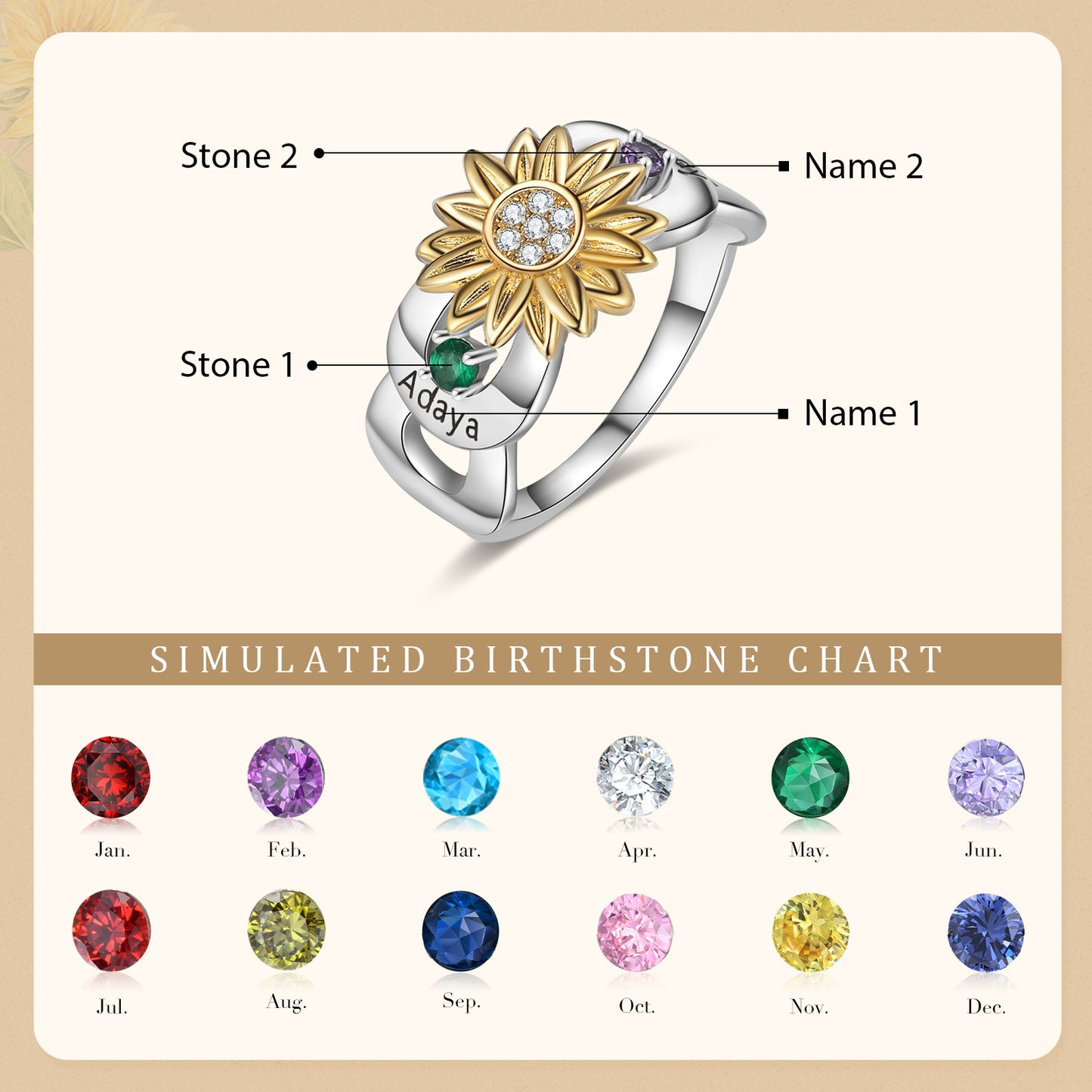 Custom Infinity and Sunflower Ring