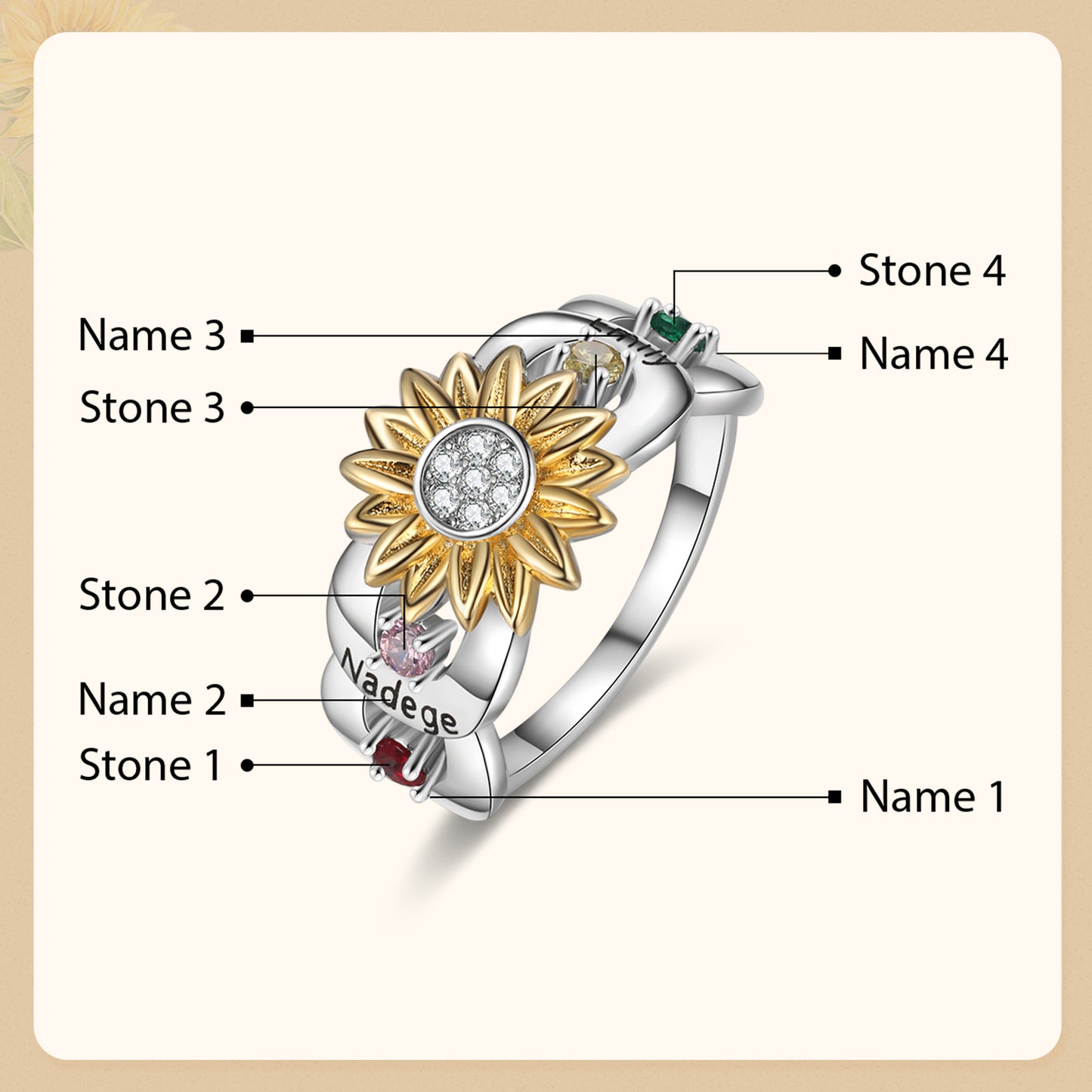 Custom Infinity and Sunflower Ring
