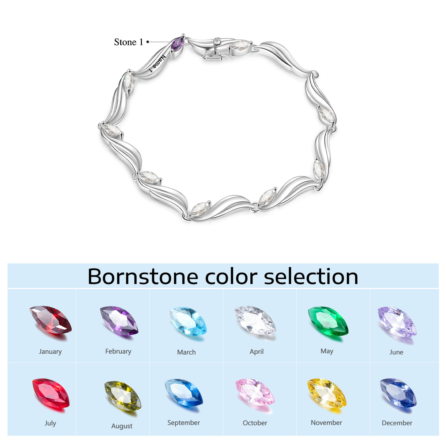 Custom Birthstone Wave Bracelet