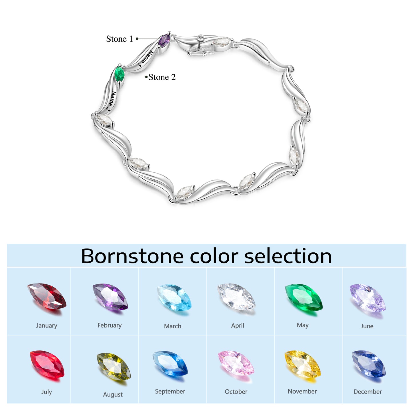 Custom Birthstone Wave Bracelet