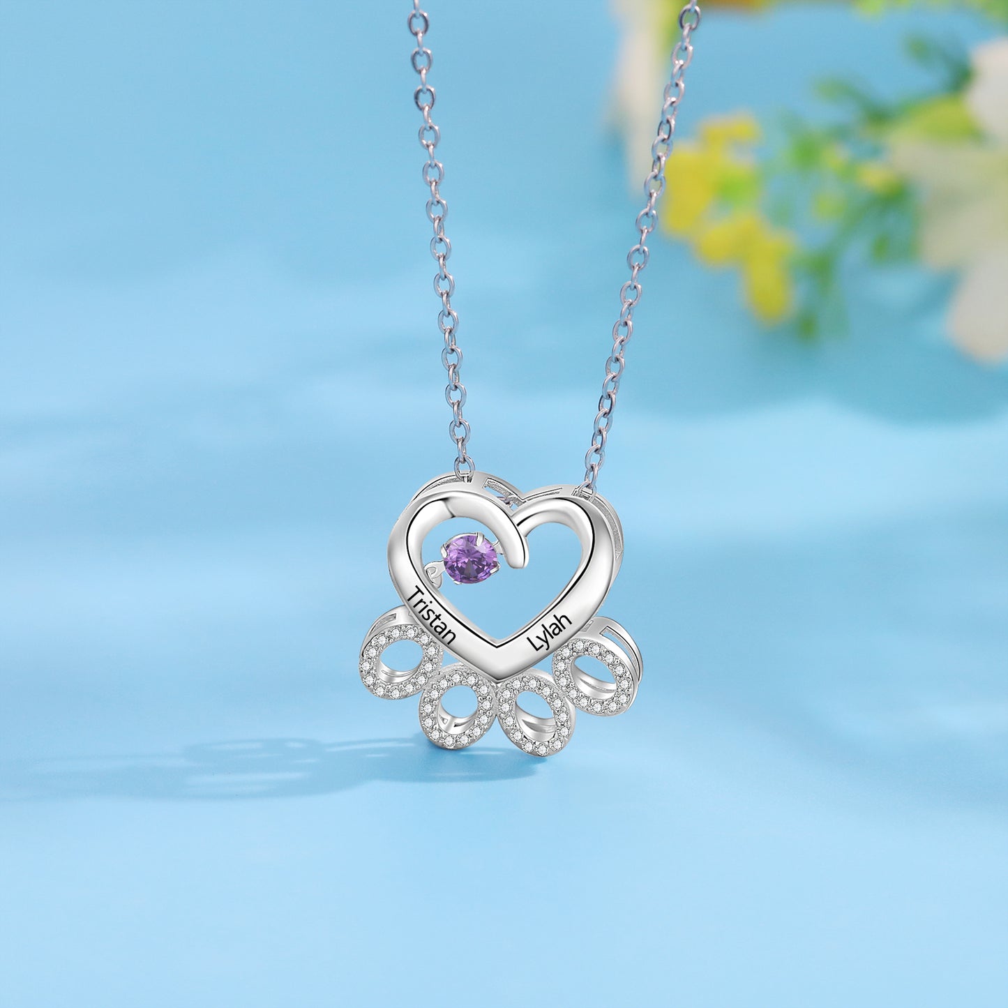 Custom Heart Pet Paw Necklace