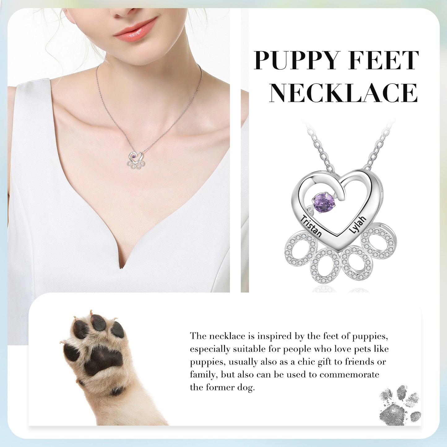 Custom Heart Pet Paw Necklace