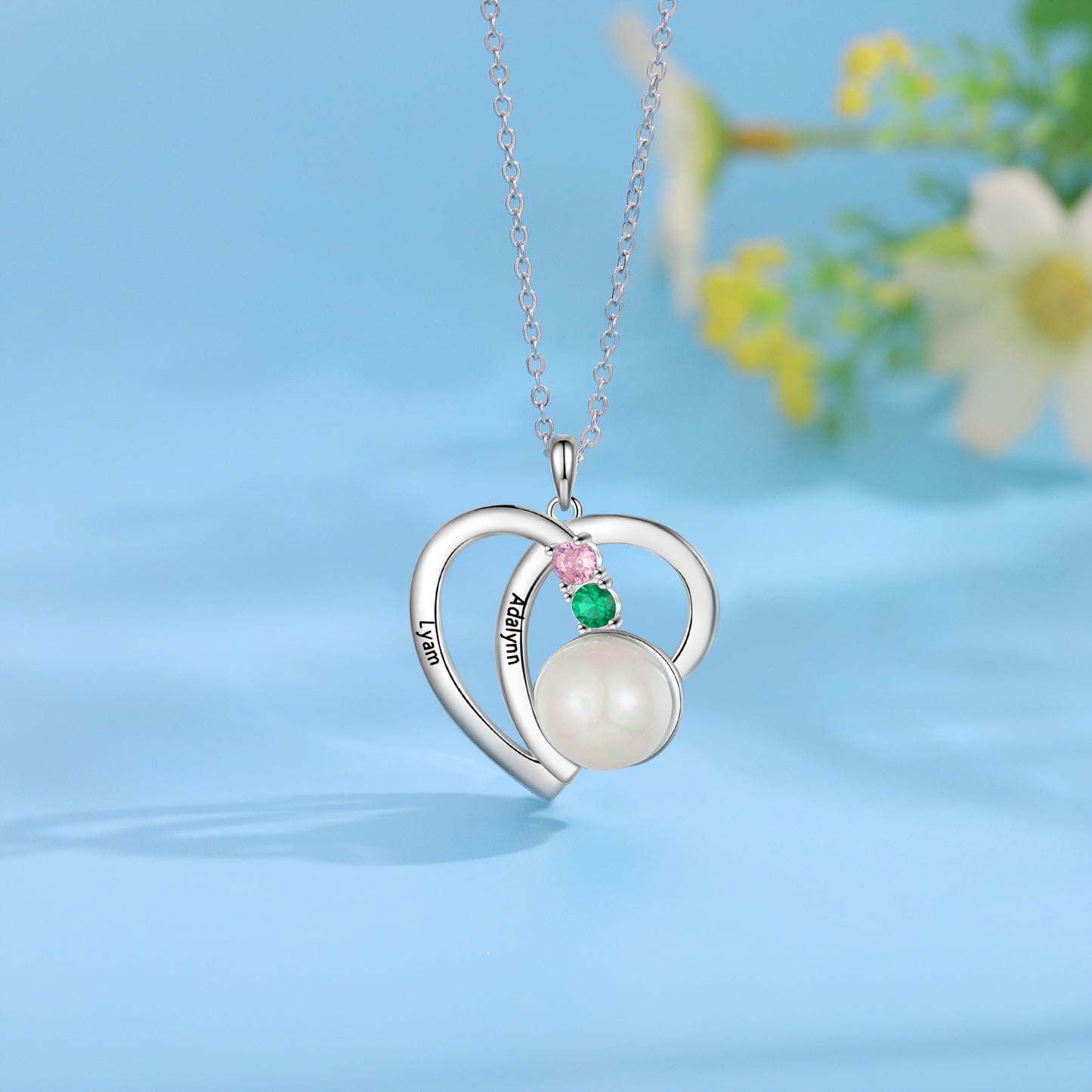 Personalized Heart Shaped Necklace with Pearl