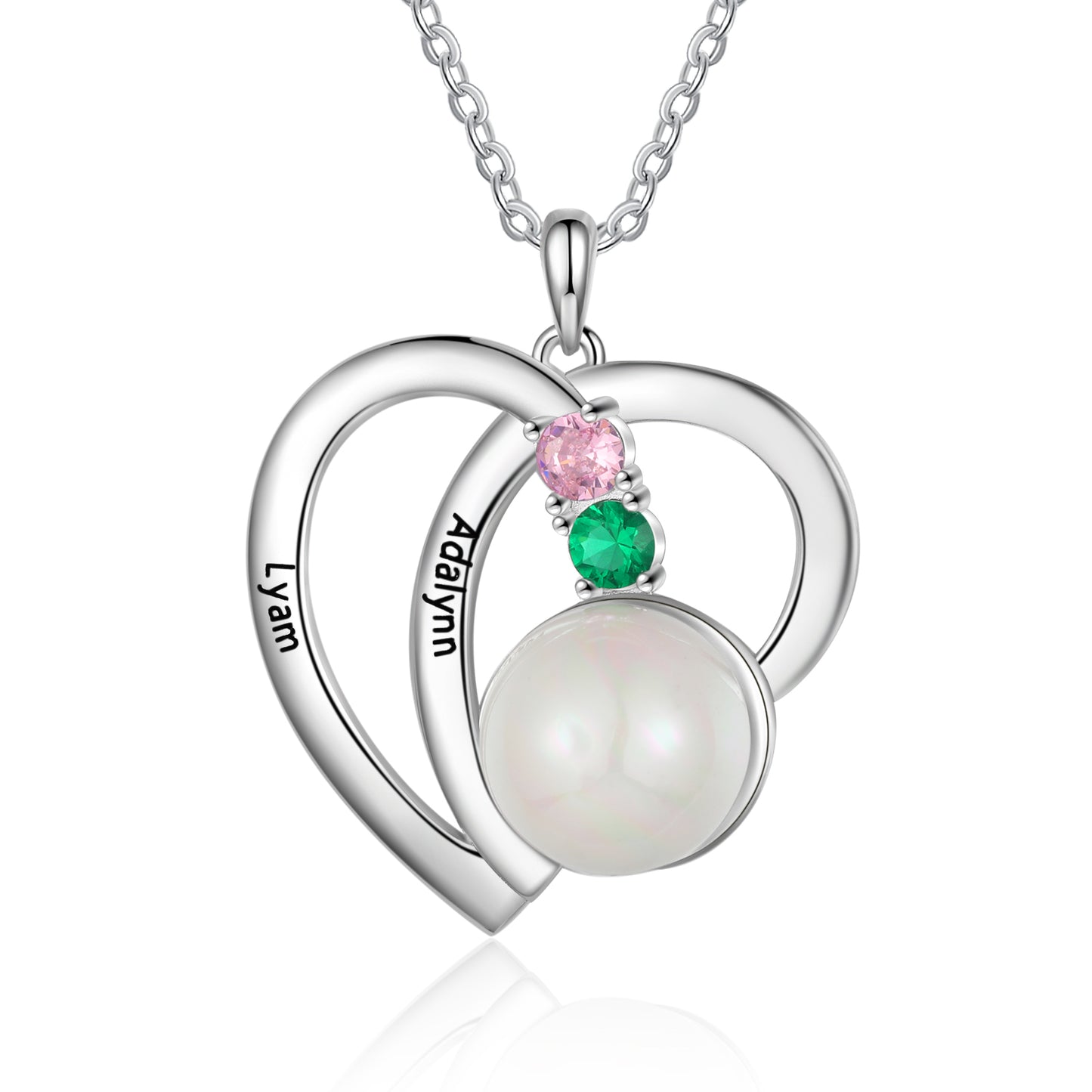 Personalized Heart Shaped Necklace with Pearl