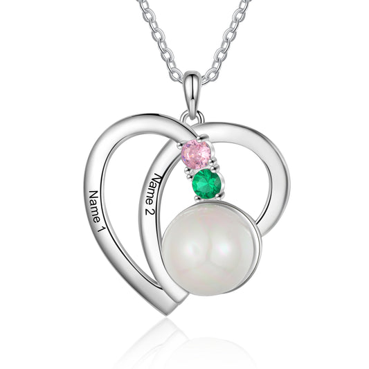 Personalized Heart Shaped Necklace with Pearl
