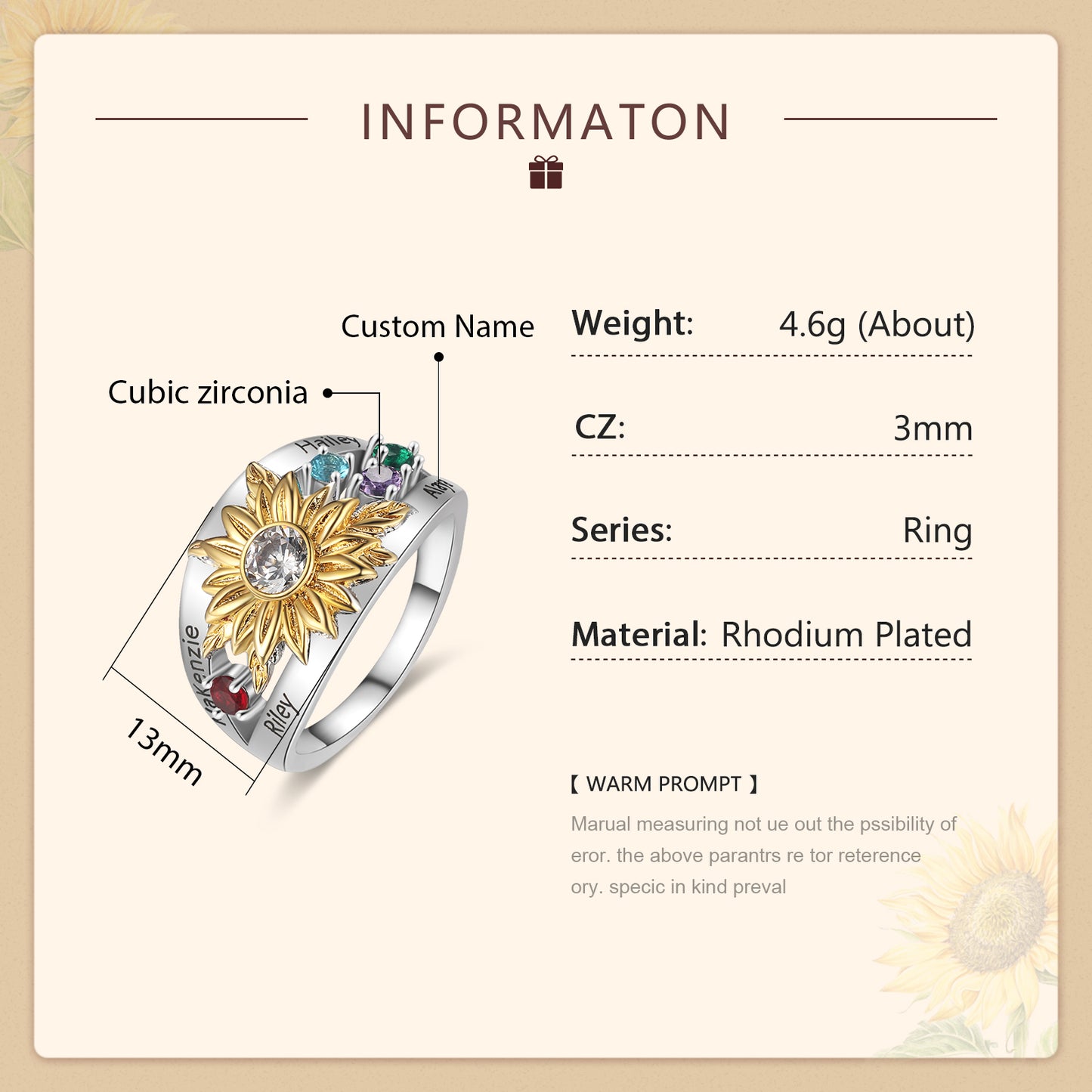 Custom Sunflower Ring