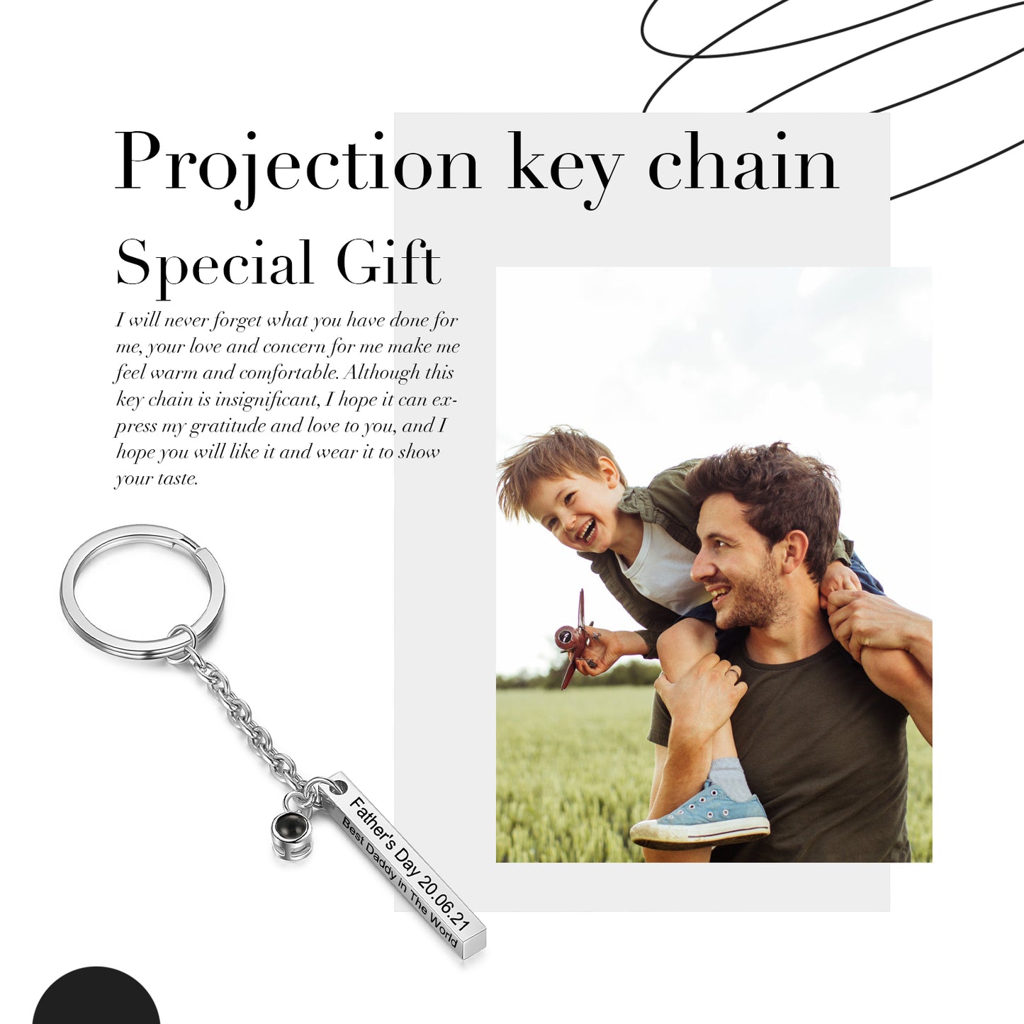 Custom Photo Projection Keychain with Vertical Bar