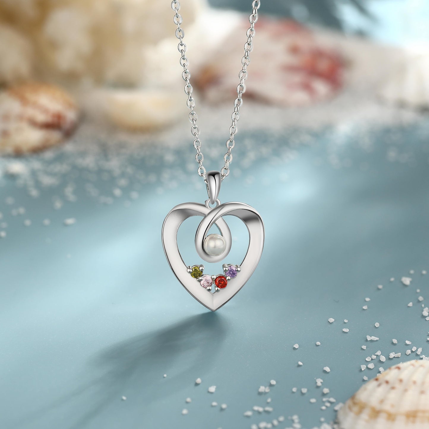 Personalized Heart Shaped Pendant Necklace with Pearl