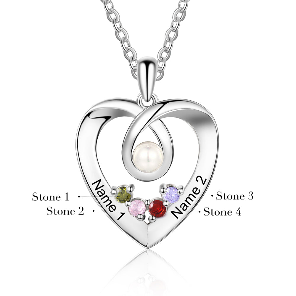 Personalized Heart Shaped Pendant Necklace with Pearl