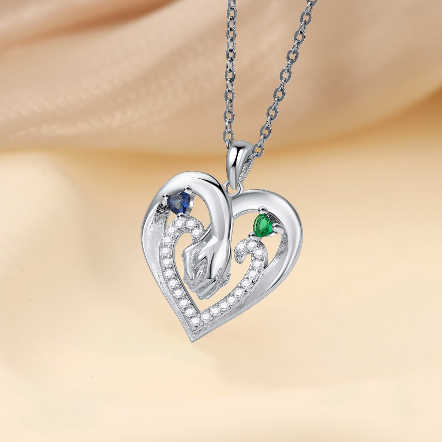 Custom Heart Pendant Necklace with Holding Hands