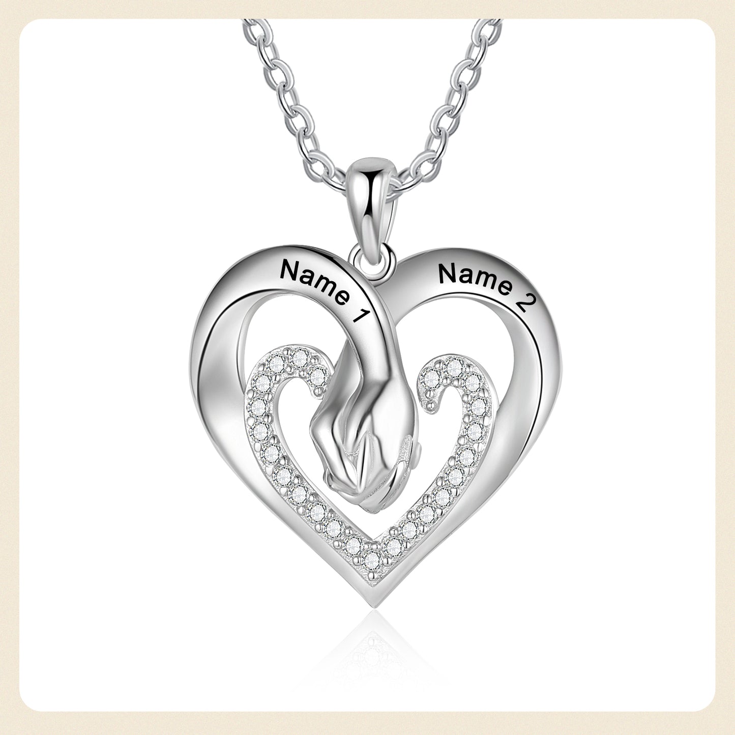 Custom Name Heart Necklace with Handing Hand