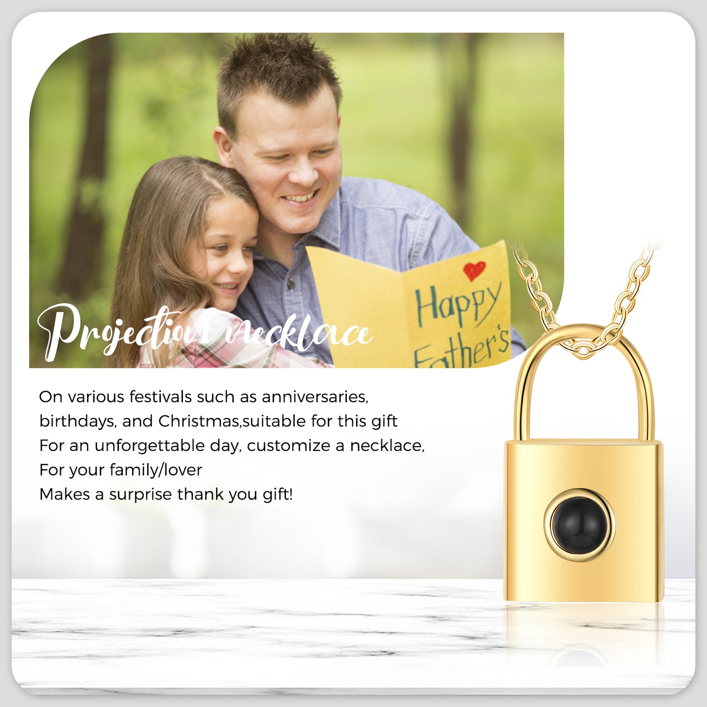 Custom Photo Projection Lock Necklace