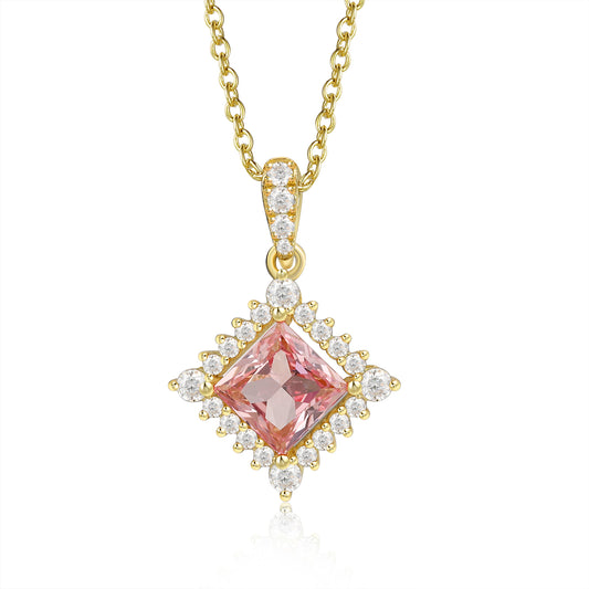 925 Sterling Silver Lab Pink Sapphire Necklace