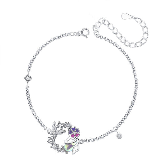 925 Sterling Silver Flower and Rabbit Bracelet
