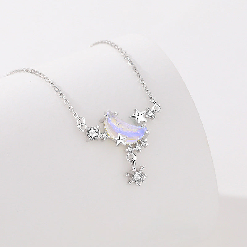 925 Sterling Silver Moon and Star Necklace