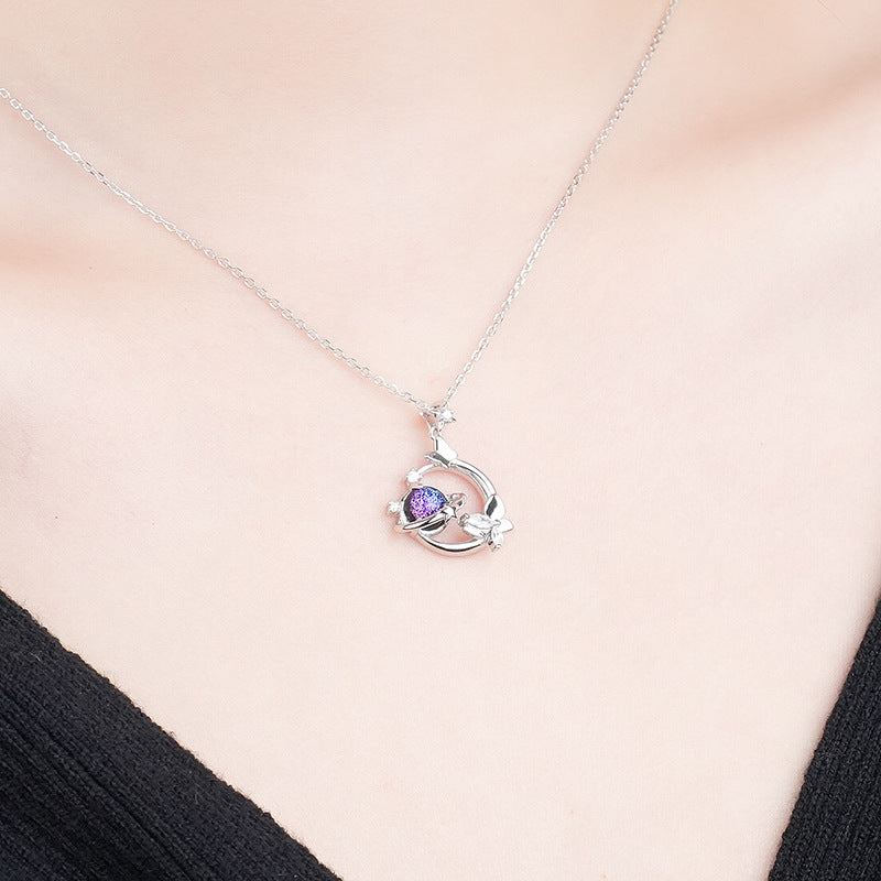 925 Sterling Silver Planet and Butterfly Necklace