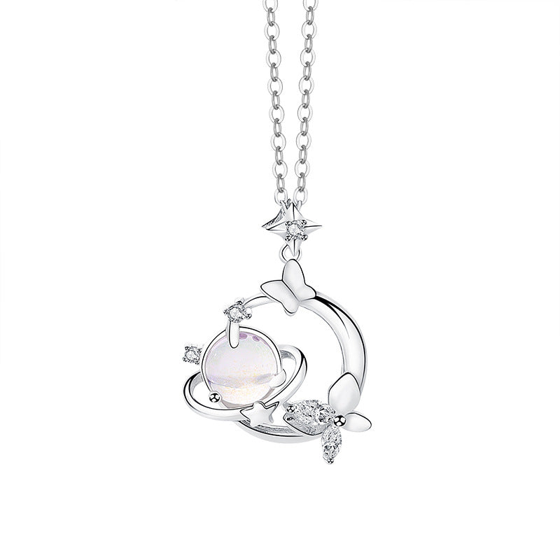 925 Sterling Silver Planet and Butterfly Necklace