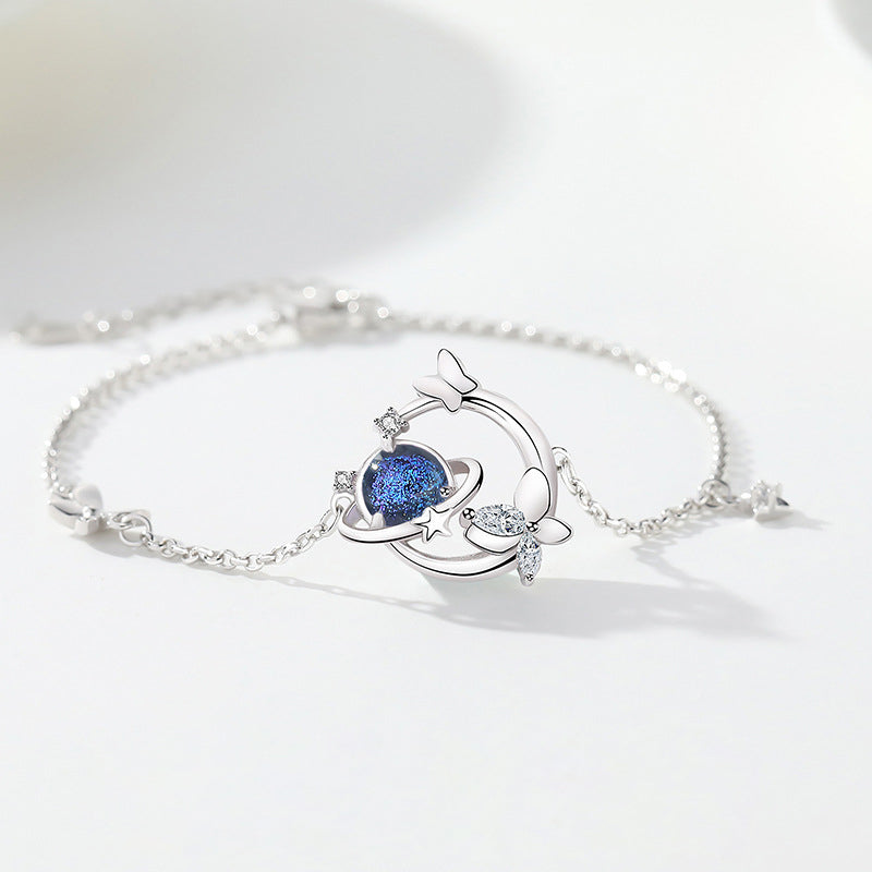 925 Sterling Silver Planet and Butterfly Bracelet