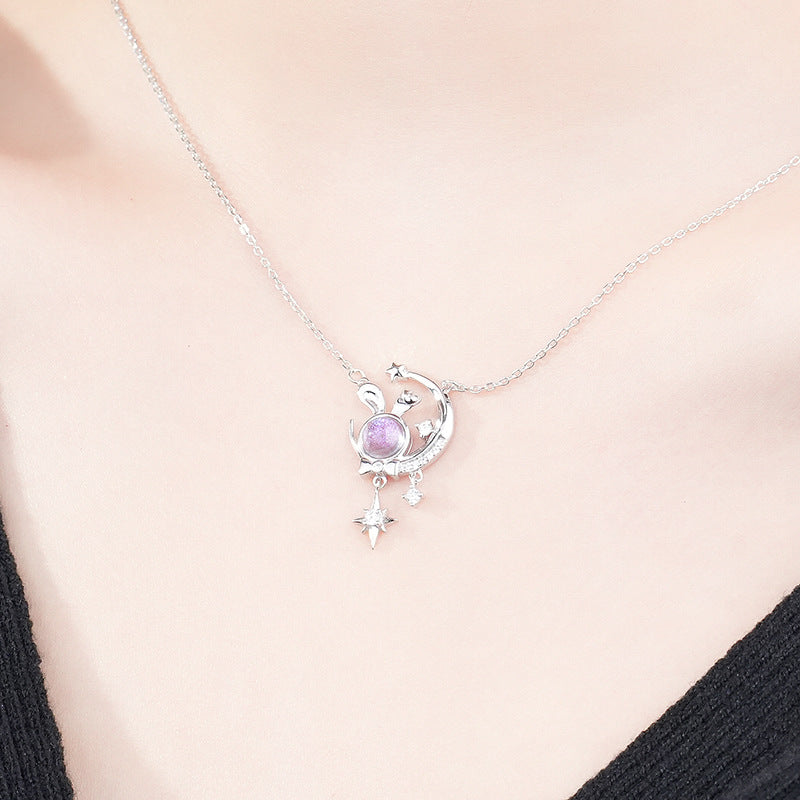 925 Sterling Silver Rabbit and Planet Necklace