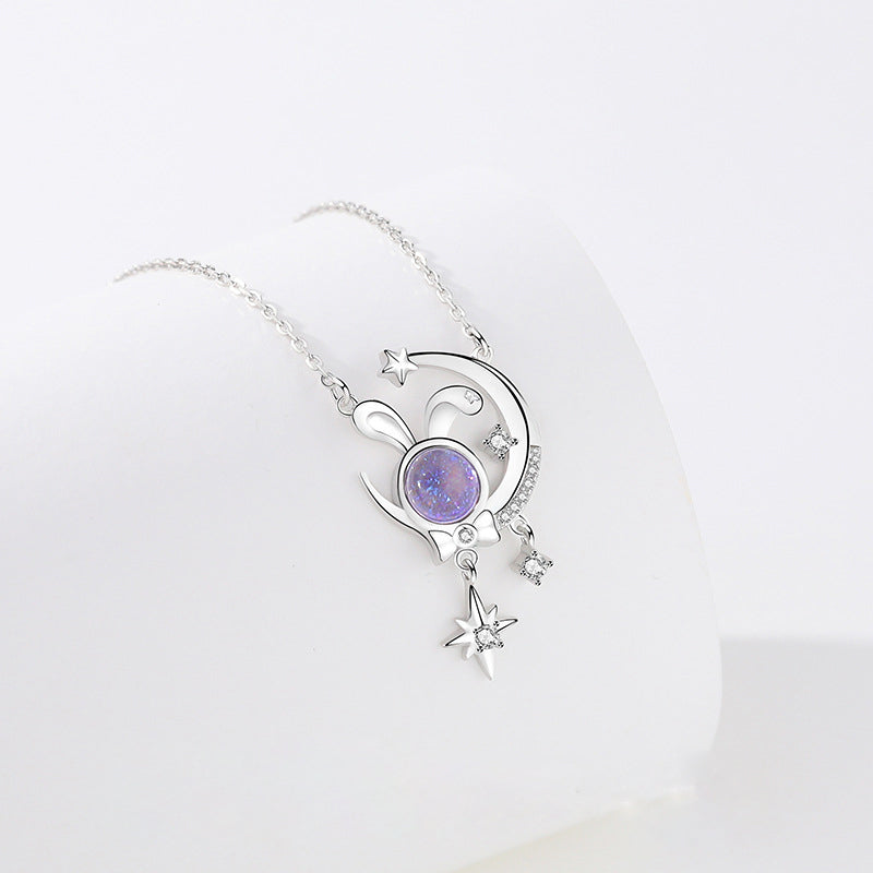 925 Sterling Silver Rabbit and Planet Necklace