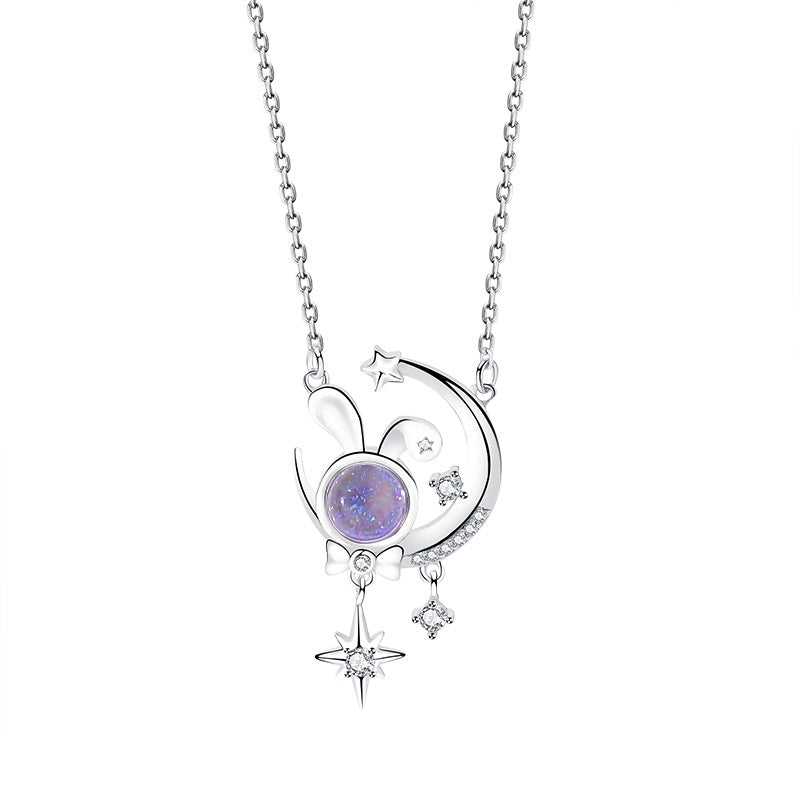 925 Sterling Silver Rabbit and Planet Necklace