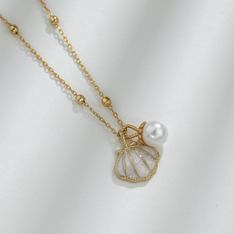 925 Sterling Silver Shell and Pearl Necklace