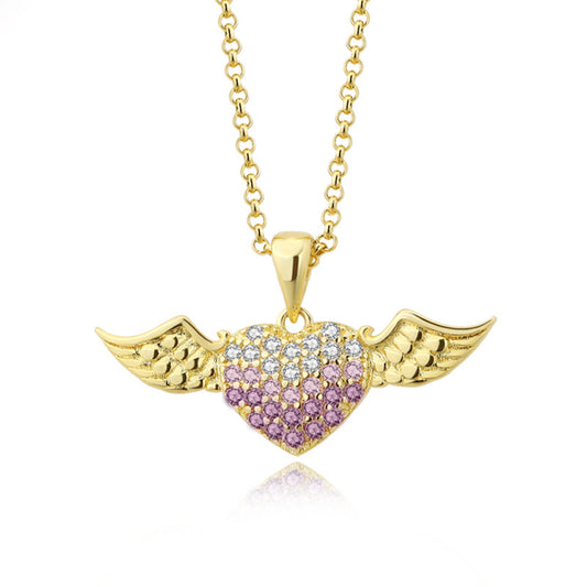 Heart and Angle Wing Pendant Necklace