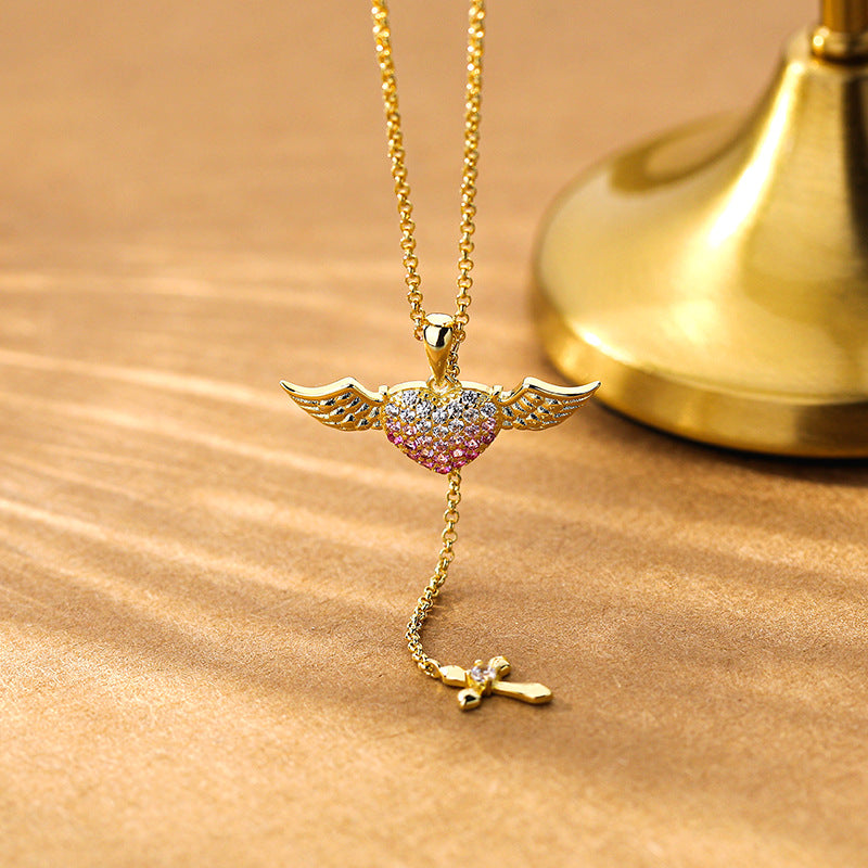 Heart and Angle Wing Pendant Necklace