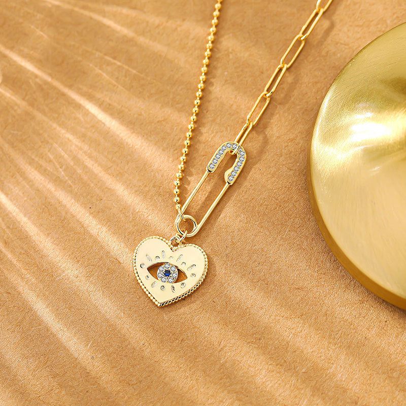 Heart Pendant Necklace with Evil Eye