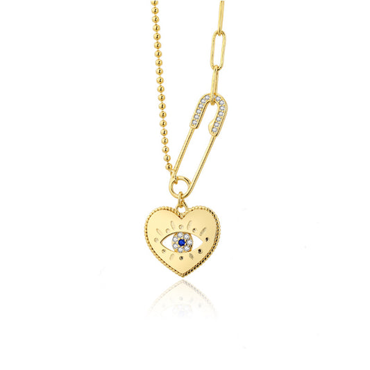 Heart Pendant Necklace with Evil Eye