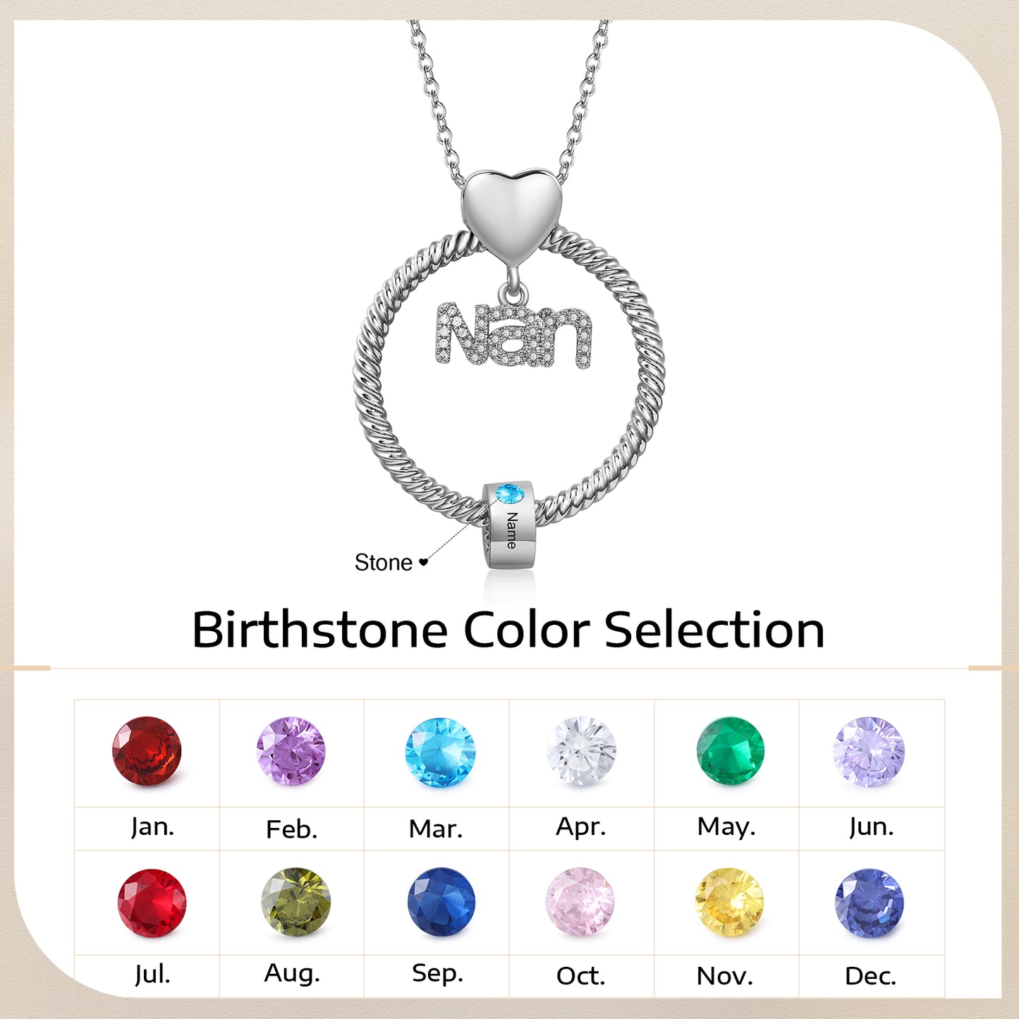 Custom Birthstone Round Necklace