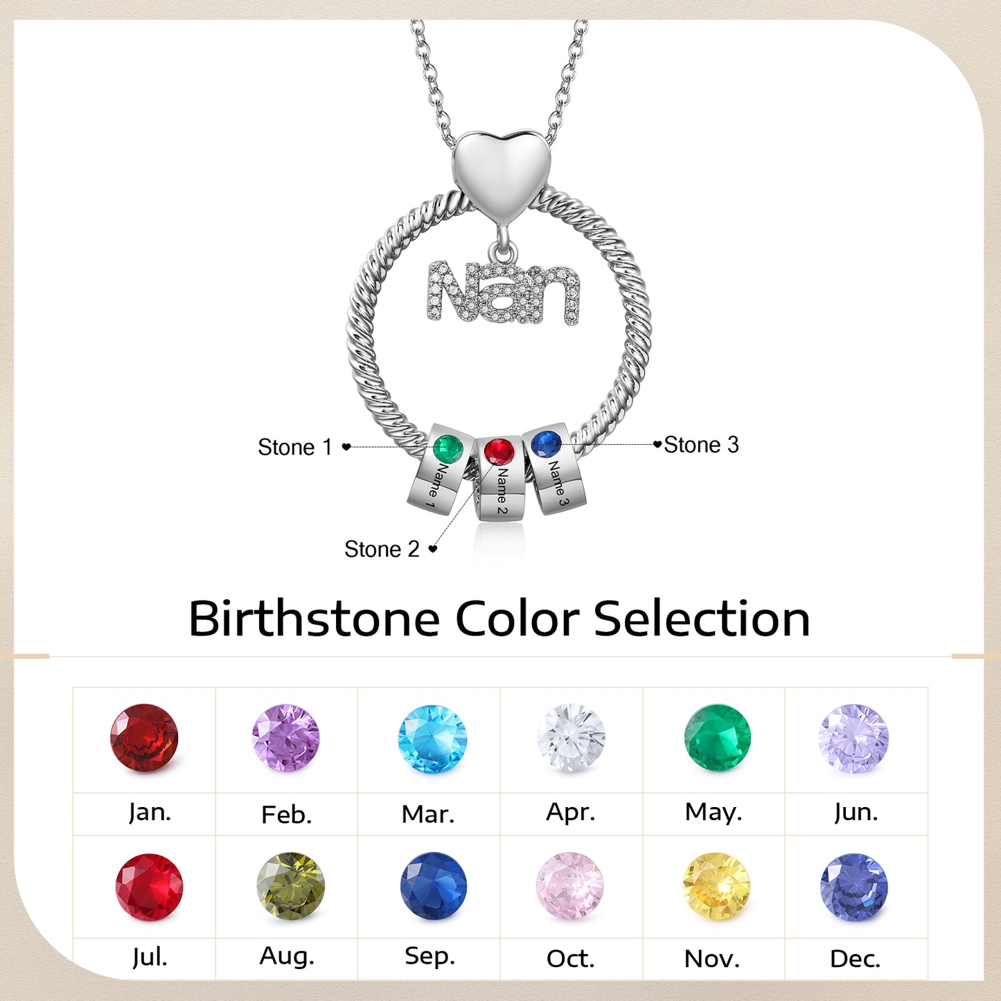 Custom Birthstone Round Necklace