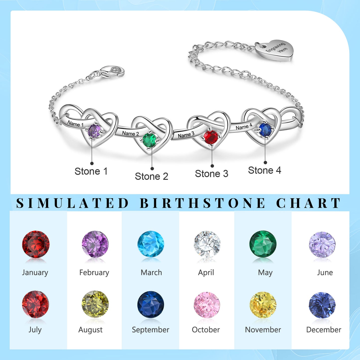 Custom Birthstone Heart Bracelet