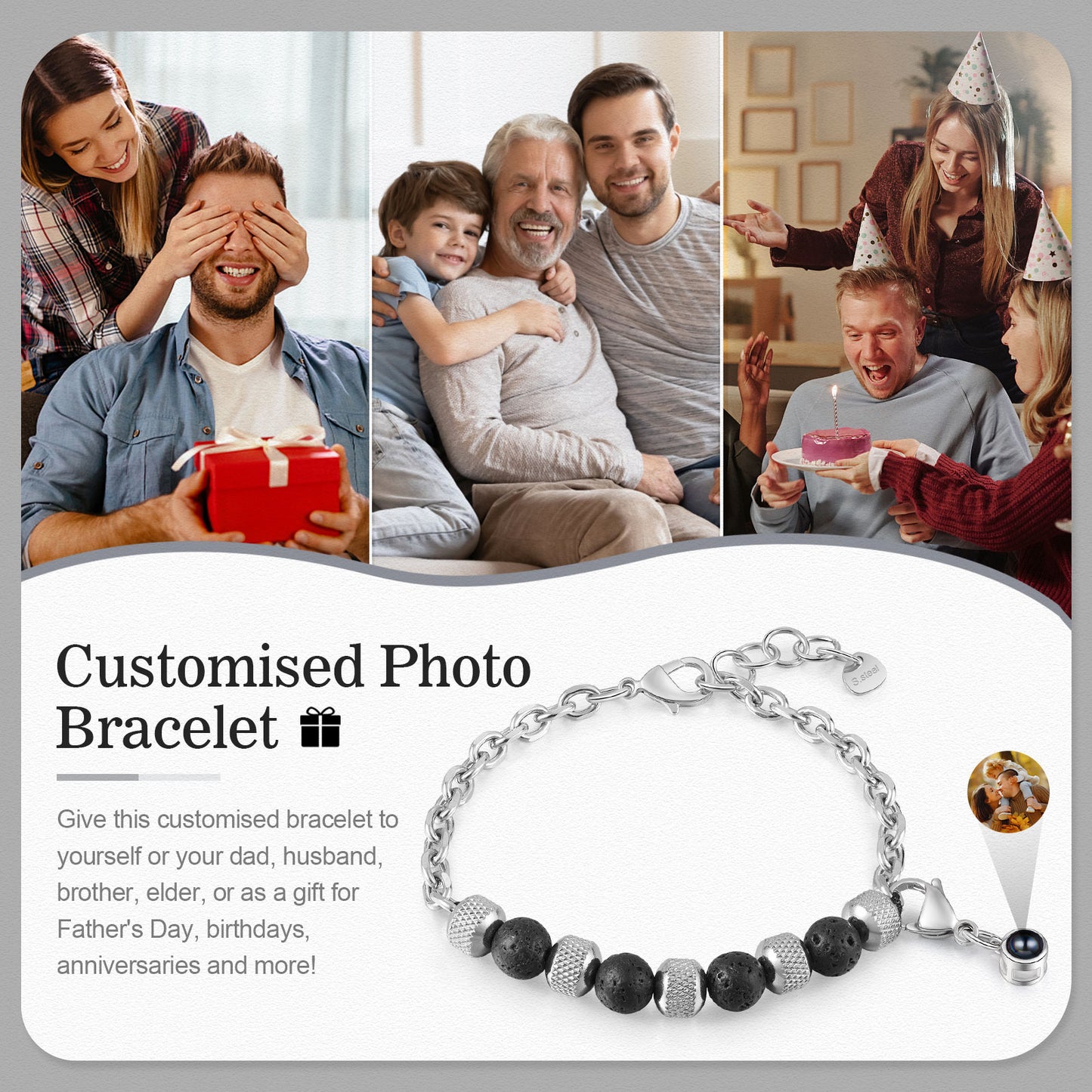 Custom Photo Projection Beaded Bracelet