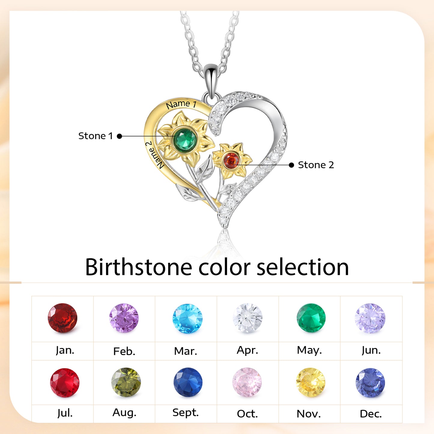 925 Sterling Silver Custom Birthstone necklace