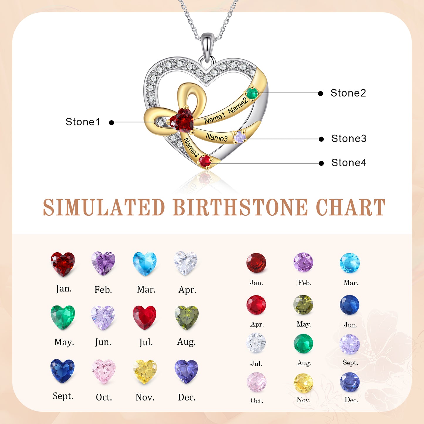 925 Sterling Silver Custom Birthstone necklace