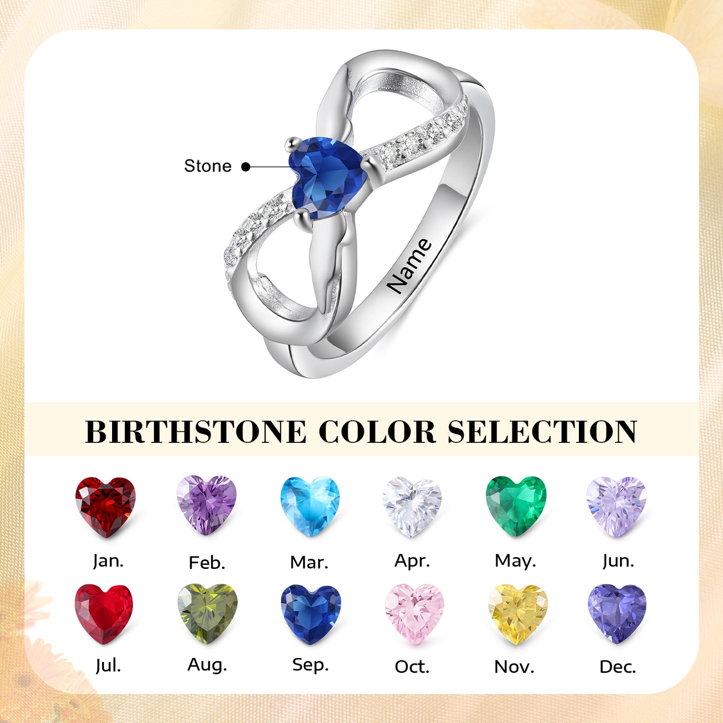 925 Sterling Silver Custom Birtstone Ring